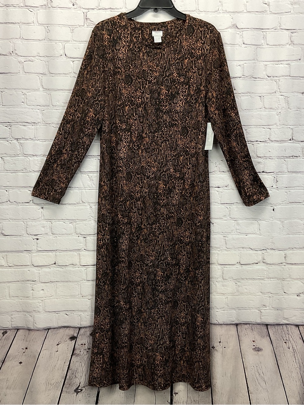 Chico's Snake Print Dress Women's Size 2 (12/14) Black/Cream Maxi Long Sleeve